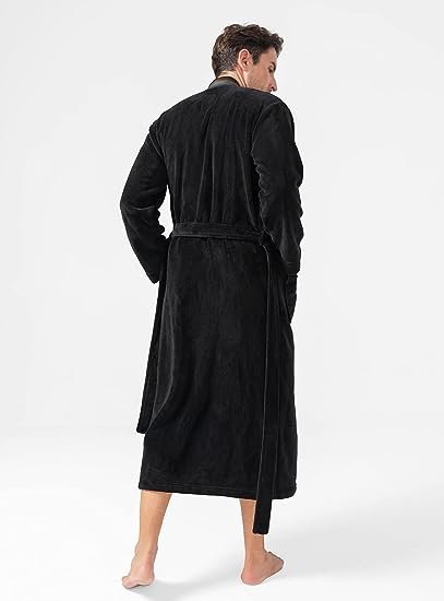 Men's Warm Robe Soft Coral Fleece Long Plush Bathrobe