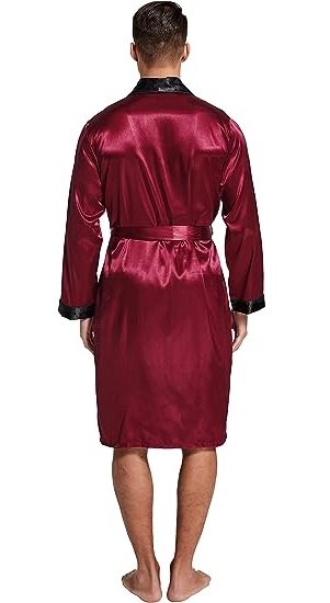 Men’s Satin Robe Lightweight Long Sleeve Silk Kimono Bathrobe with Shorts Set Sleepwear
